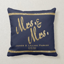 Gold Sequin Stripe Navy Blue Mr. en Mrs Couples Kussen