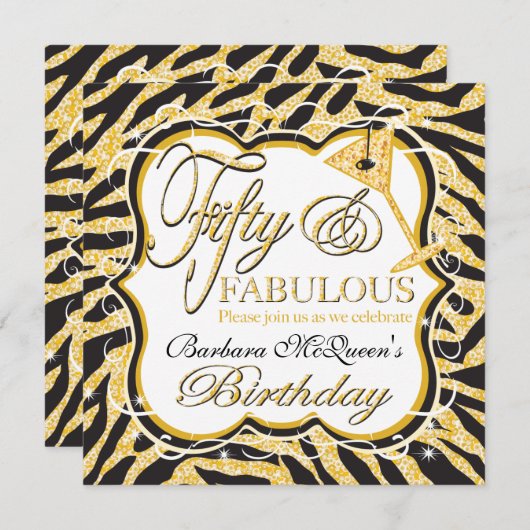 Gold Sequin Zebra 50e verjaardag Kaart (Voorkant / Achterkant)
