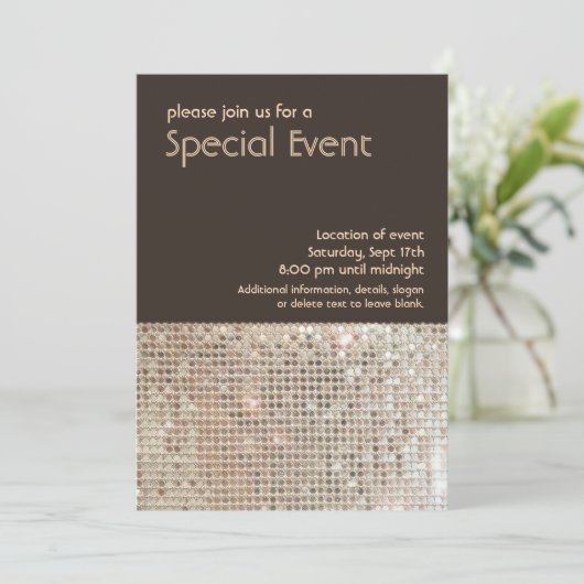 Gold Sequins 70's Retro Party Invitation Kaart (Staand voorkant)