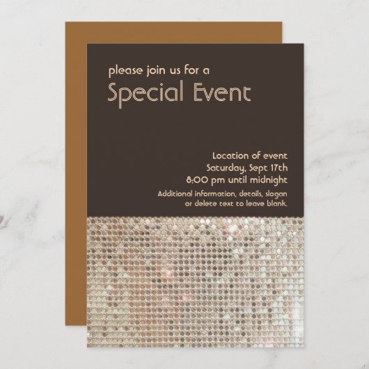 Gold Sequins 70's Retro Party Invitation Kaart (Voorkant / Achterkant)