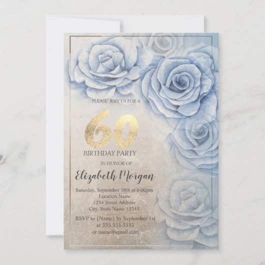 Gold Sequins Blue Rozen 60th Birthday Kaart (Voorkant)