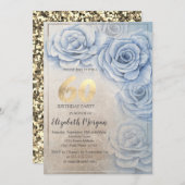 Gold Sequins Blue Rozen 60th Birthday Kaart (Voorkant / Achterkant)