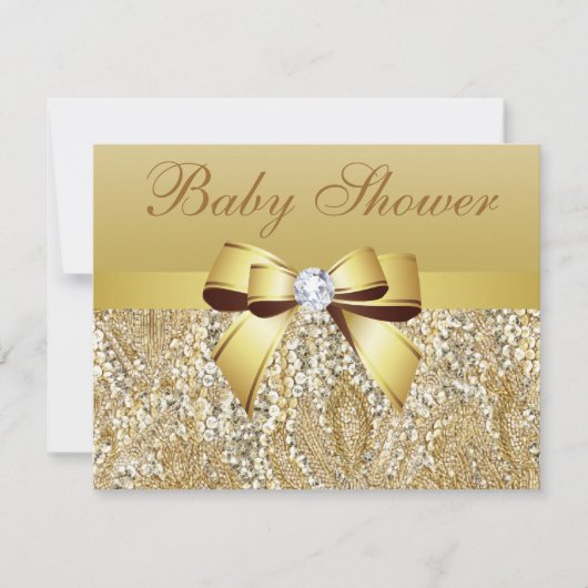 Gold Sequins, Bow & Diamond Baby shower Kaart (Voorkant)