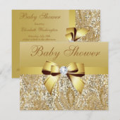 Gold Sequins, Bow & Diamond Baby shower Kaart (Voorkant / Achterkant)