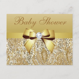 Gold Sequins, Bow & Diamond Baby shower Kaart