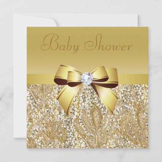 Gold Sequins, Bow & Diamond Baby shower Kaart (Voorkant)