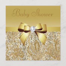 Gold Sequins, Bow & Diamond Baby shower Kaart