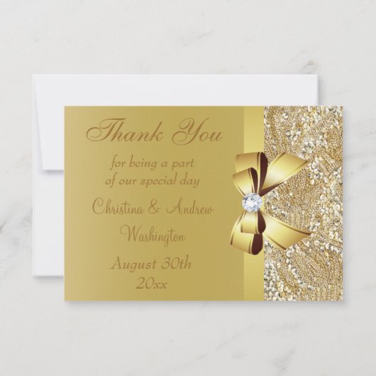 Gold Sequins, Bow & Diamond Bedankt voor het huwel (Achterkant)