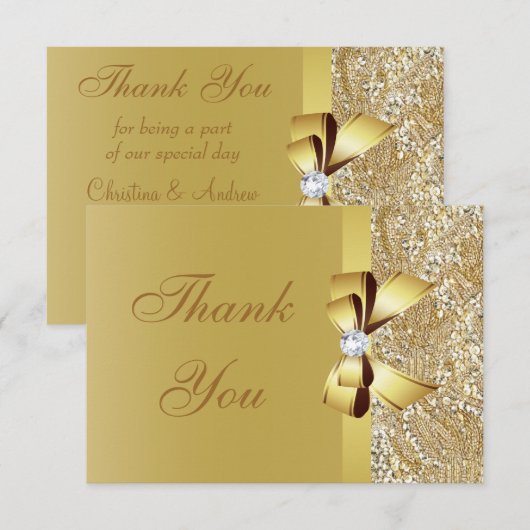 Gold Sequins, Bow & Diamond Bedankt voor het huwel (Voorkant / Achterkant)