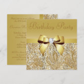 Gold Sequins, Bow & Diamond Birthday Party Kaart (Voorkant / Achterkant)