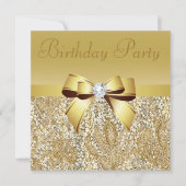 Gold Sequins, Bow & Diamond Birthday Party Kaart (Voorkant)