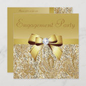 Gold Sequins, Bow & Diamond Engagement Party Kaart (Voorkant / Achterkant)