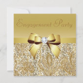 Gold Sequins, Bow & Diamond Engagement Party Kaart (Voorkant)