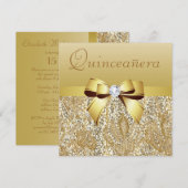 Gold Sequins, Bow & Diamond Quinceanera Kaart (Voorkant / Achterkant)