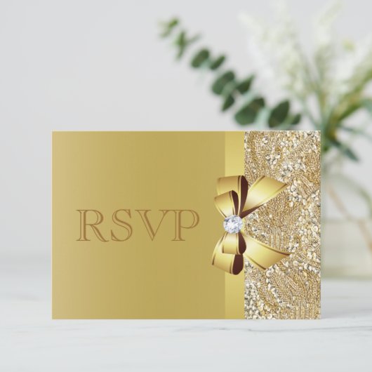 Gold Sequins, Bow & Diamond RSVP (Staand voorkant)