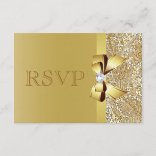 Gold Sequins, Bow & Diamond RSVP Kaartje