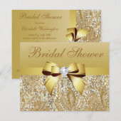 Gold Sequins, Bow & Diamond Vrijgezellenfeest Kaart (Voorkant / Achterkant)