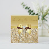 Gold Sequins, Bow & Diamond Wedding Invitation Kaart (Staand voorkant)