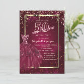 Gold Sequins Burgundy Glitter Dress 50th Birthday Kaart (Staand voorkant)