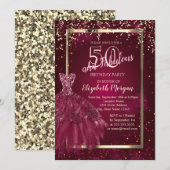Gold Sequins Burgundy Glitter Dress 50th Birthday Kaart (Voorkant / Achterkant)