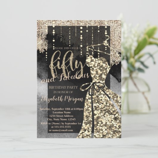 Gold Sequins Dress 50e verjaardag Kaart (Staand voorkant)