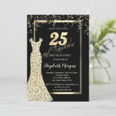 Gold Sequins Dress Black 25th Birthday Kaart (Staand voorkant)