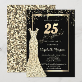 Gold Sequins Dress Black 25th Birthday Kaart