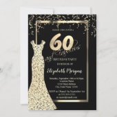 Gold Sequins Dress Black 60th Birthday Invitation Kaart (Voorkant)