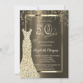 Gold Sequins Dress Bruin Metallic 50e Verjaardag Kaart (Voorkant)