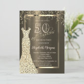 Gold Sequins Dress Bruin Metallic 50e Verjaardag Kaart (Staand voorkant)