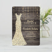 Gold Sequins Dress, Confetti Wood Bridal Showe Kaart (Staand voorkant)