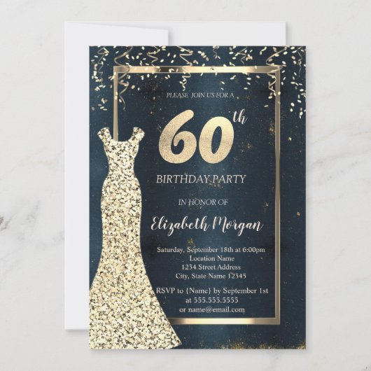 Gold Sequins Dress Dark, Lijst, Blue 60th Birthday Kaart (Voorkant)
