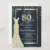 Gold Sequins Dress Dark, Lijst, Blue 80th Birthday Kaart (Voorkant)