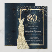 Gold Sequins Dress Dark, Lijst, Blue 80th Birthday Kaart (Voorkant / Achterkant)