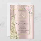 Gold Sequins Dress, Flower Roos Gold 50th Birthday Kaart (Voorkant)