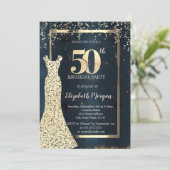 Gold Sequins Dress Lijst, Dark Blue 50th Birthday Kaart (Staand voorkant)