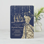 Gold Sequins Dress Navy Blue 50th Birthday Party Kaart (Staand voorkant)