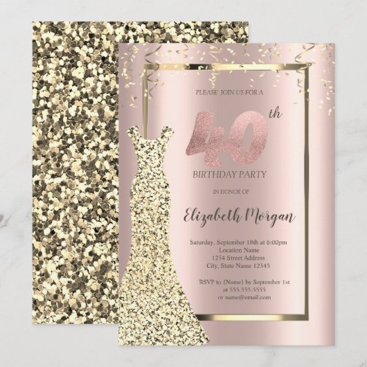 Gold Sequins Dress Roos Gold 40e verjaardag Kaart (Voorkant / Achterkant)