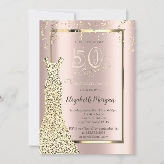 Gold Sequins Dress Roos Gold 50e verjaardag Kaart (Voorkant)
