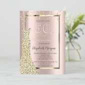 Gold Sequins Dress Roos Gold 50e verjaardag Kaart (Staand voorkant)