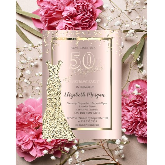 Gold Sequins Dress Roos Gold 50e verjaardag Kaart