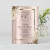 Gold Sequins, Flowers Roos Gold 50th Birthday Kaart (Staand voorkant)