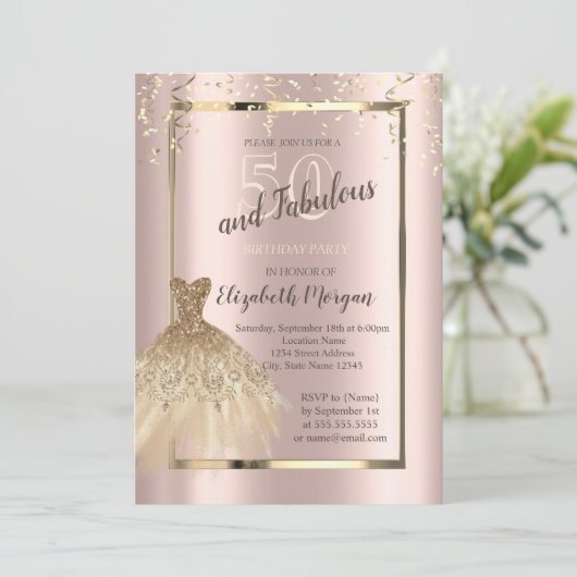 Gold Sequins Glitter Dress 50th Birthday Kaart (Staand voorkant)