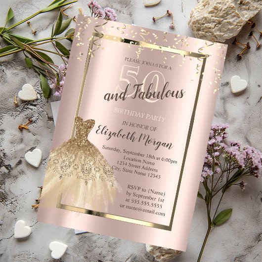 Gold Sequins Glitter Dress 50th Birthday Kaart