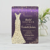 Gold Sequins Jurk, Confetti Paarse Vrijgezellenfee Kaart (Staand voorkant)