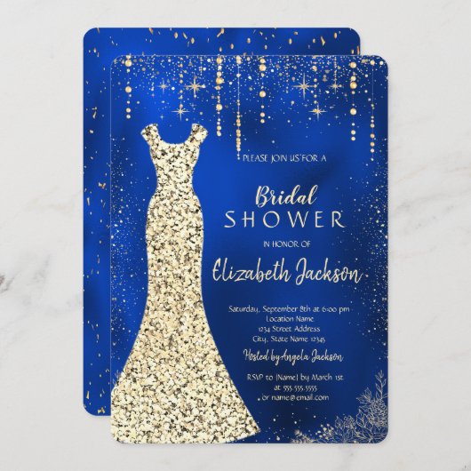 Gold Sequins Jurk, Confetti Royal Blue Bridal Kaart (Voorkant / Achterkant)