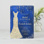 Gold Sequins Jurk, Confetti Royal Blue Bridal Kaart (Staand voorkant)