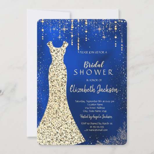 Gold Sequins Jurk, Confetti Royal Blue Bridal Kaart (Voorkant)