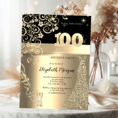 Gold Sequins Jurk Glas Bloemen 100e Verjaardag Kaart