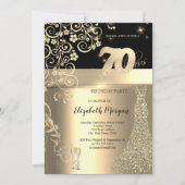 Gold Sequins Jurk Glas Bloemen 70e Verjaardag Kaart (Voorkant)